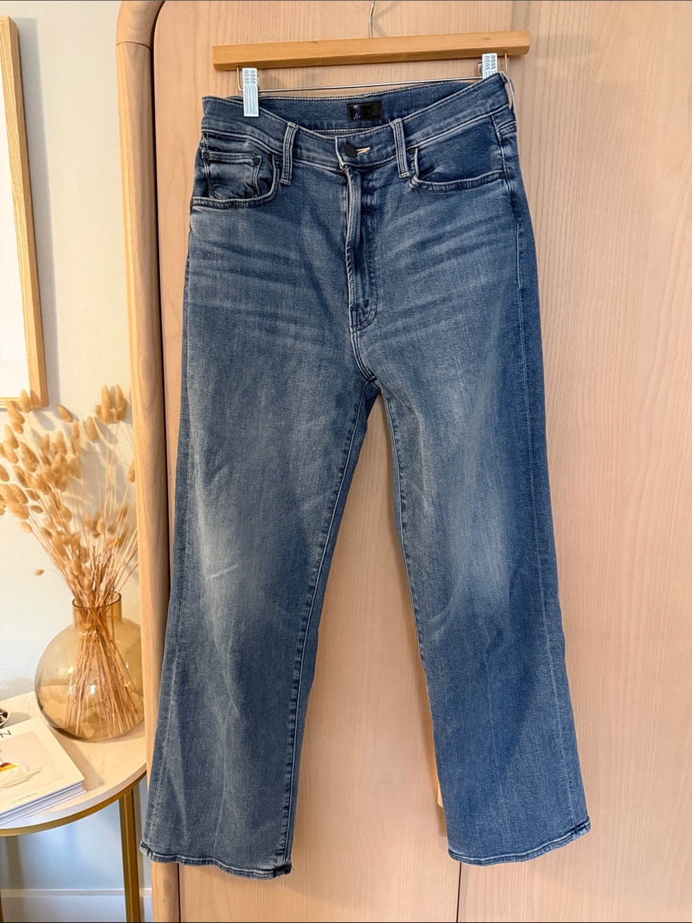 MOTHER Women's High Rise Straight Leg Jeans in Medium Blue Wash 27